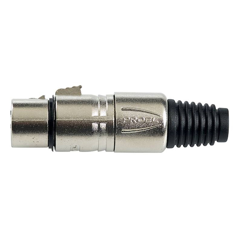 PROEL XLR3FVPRO Ficha Canon Hembra, carcasa niquelada, sistema de sujeción d