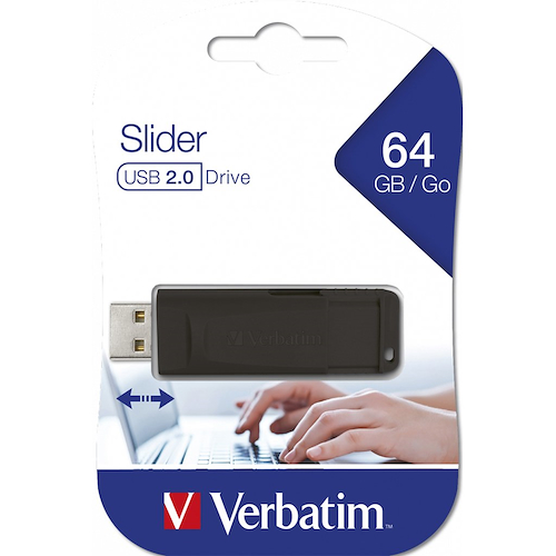 VERBATIM SLIDER-64GB PENDRIVE 64GB USB RETRACTIL NEGRO 2.0