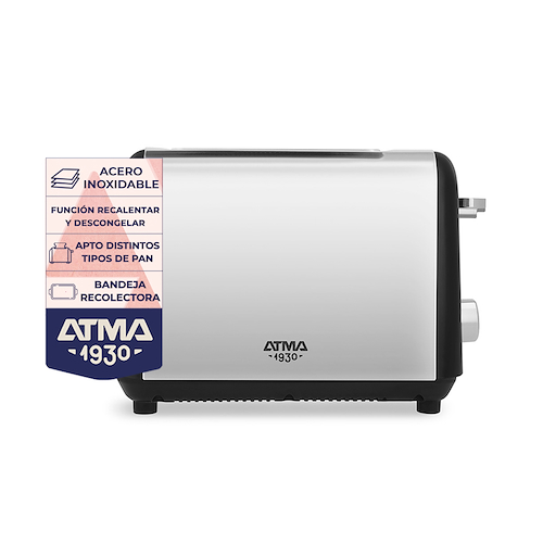 TOSTADORA VINTAGE NEGRO/ACERO-2 REBANADAS-7 NIVELES-BANDEJA ATMA TOAT21VBP