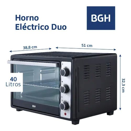 HORNO ELECTRICO  40LTS-ACERO/NEGRO-1800W BGH BHE40M23N