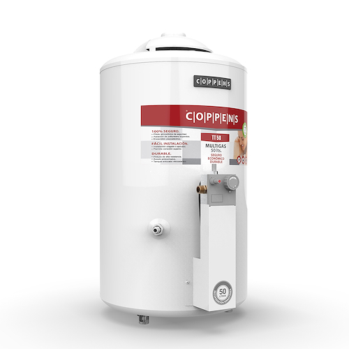 TERMOTANQUE GAS 50LTS-SUPERIOR-COLGAR Y APOYAR-BIGAS-3800CA COPPENS TTQ50