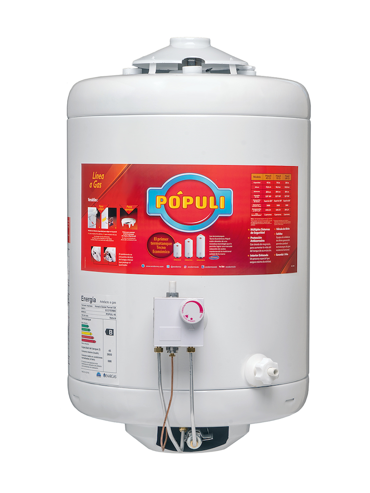TERMOTANQUE GAS 45LTS-POPULLI-GN-COLGAR-SUPERIOR ECOTERMO TPOP8NS045