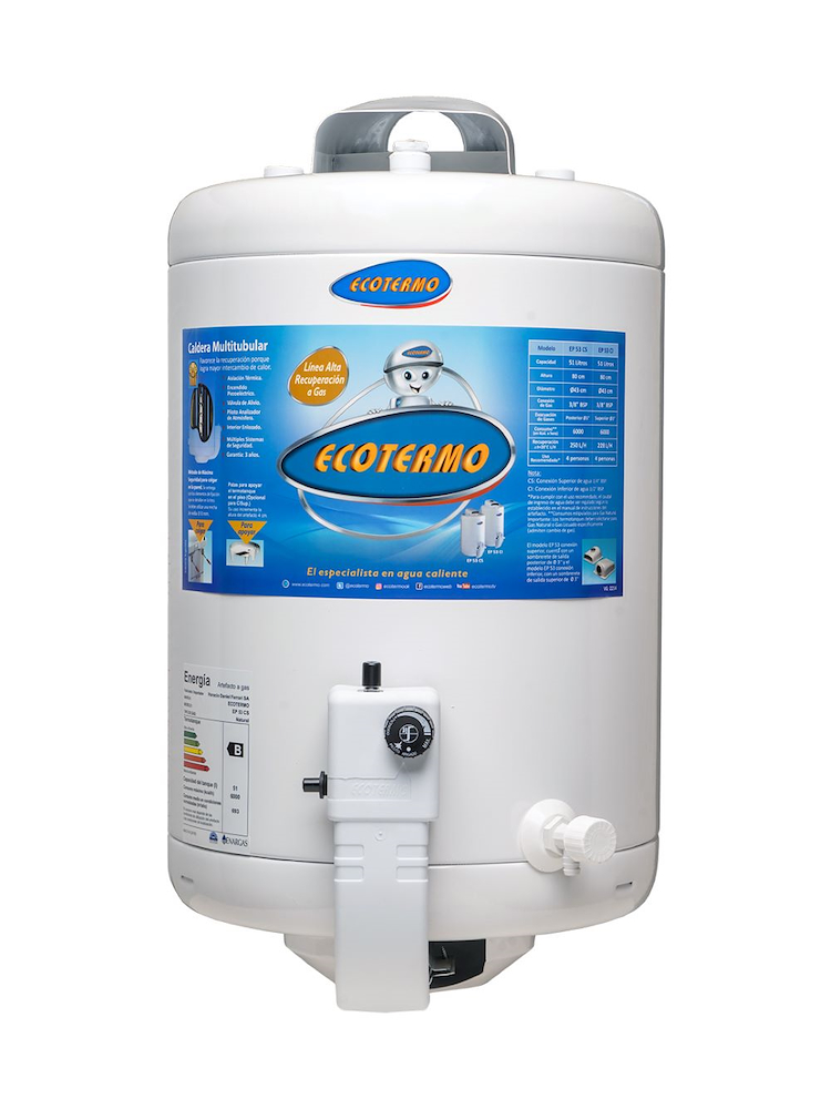 TERMOTANQUE GAS ALTA RECUPERACION 53LTS-SUPERIOR-COLGAR-GN ECOTERMO TECO2NSO53