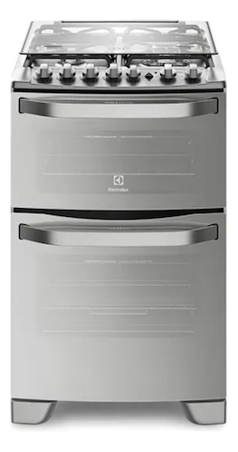 COCINA 56CM-ACERO-FRENTE GLASS-DOBLE HORNO-GAS/ELECTRICO-LUZ ELECTROLUX 56DXQ