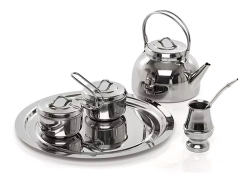 SET MATERO-PLATINO-BANDEJA REDONDA-PAVA-DE 1LT-YERBERA GAMUZA 11930