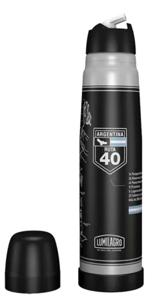 TERMO ACERO LUMINOX-RUTA-1LT-ARGENTINA-NEGRO C/PICO VERTEDOR LUMILAGRO TLRA