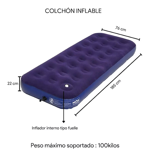 COLCHON INFLABLE LIFE-1 PLAZA-100KG-CON INFLADOR FUELLE MOR 9071