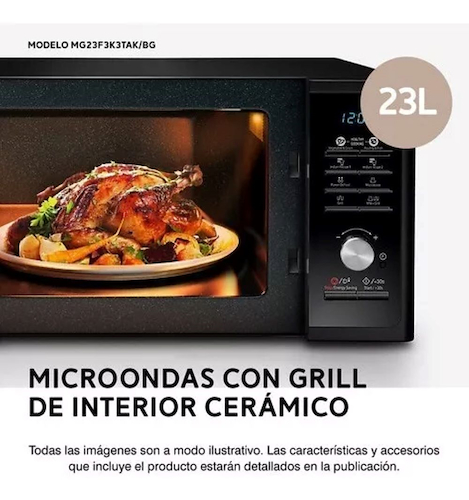 MICROONDAS DIGITAL 23LTS-SILVER-CON GRILL-6 NIVELES-800W SAMSUNG MG23F3K3TAS miniatura