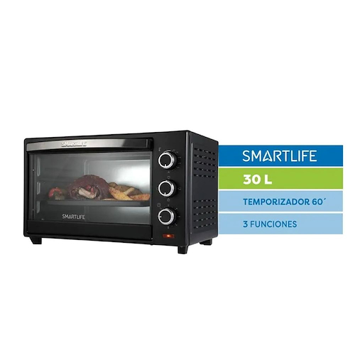 HORNO ELECTRICO 30LTS-NEGRO-TIMER-CON ALARMA SMARTLIFE SL-GO0030PN miniatura