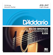DADDARIO Strings EJ36 Encordado | Acustica 12c | 010x2-014x2-023-008-030-012-039-0