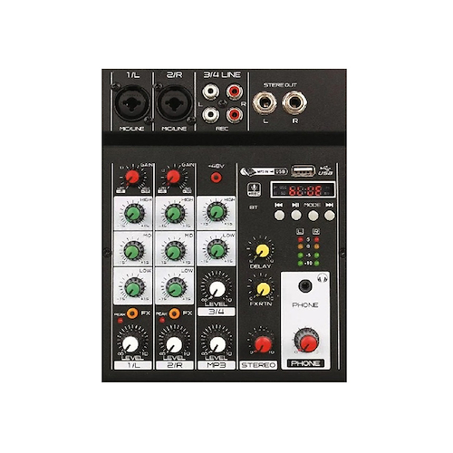 ROSS PA M4U Mixer | 4 canales | 2 XLR/TRS + 2 RCA | Bluetooth | Reproduc