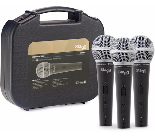 STAGG SDM503 Micrófono dinámico Cardoide x 3 con cable 5 mts. con estuche