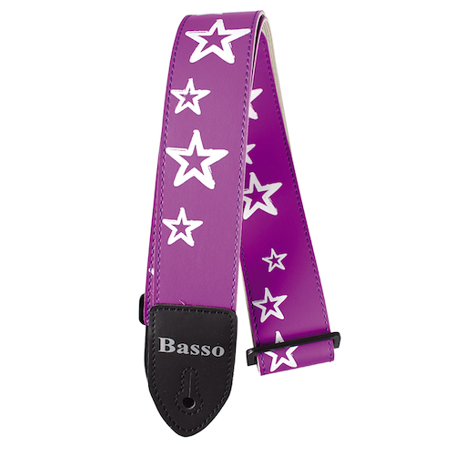 Correa Guitarra Bajo Cuero Ecologico Estrellas Lila BASSO SF71 LILA