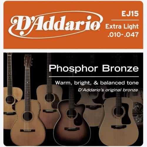 Encordado Guitarra Acustica Bronce Fosforado Tension Extra 0 DADDARIO Strings EJ15