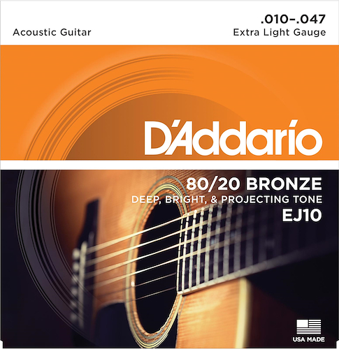 Encordado Guitarra Acustica 80/20 Bronce 1ra Extra DADDARIO Strings EJ10-E