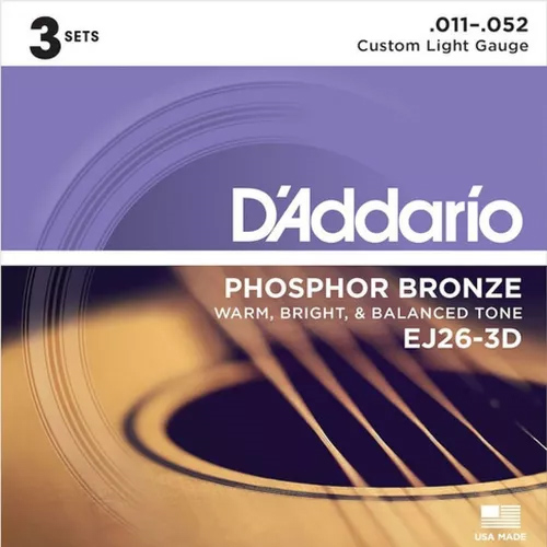 Encordado Guitarra Acustica 80/20 011-052 (Venta X Unidad ) DADDARIO Strings EJ26-3D