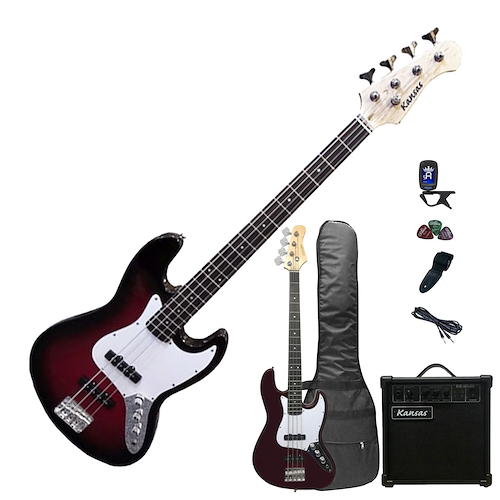 Bajo Electrico 4 Cuerdas Pack Jazz Bass Bordo Completo KANSAS FG-JB-BK