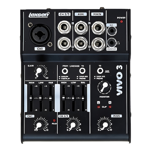Mixer 3 Canales 2-Mic/Line 1-Stereo Interface Audio USB LEXSEN VIVO3