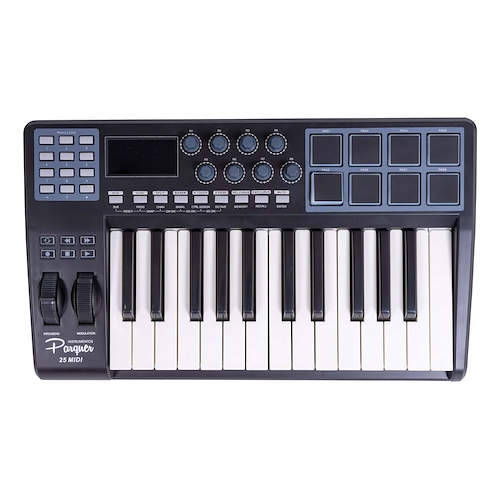 Controlador Midi 25 Teclas 8 Pads Lcd PARQUER MIDI 25