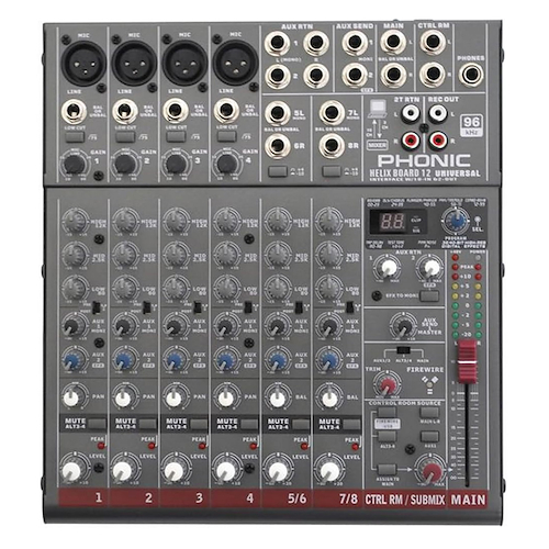 Mixer 12 Canales 4 Mic/Línea 2-Stereo Interface Usb 2.0 & Fi PHONIC HELIXBOARD12U
