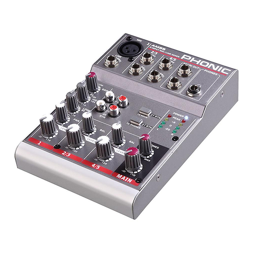 Mixer 5 Canales 1-Mic/Line 2-Stereo Compacta PHONIC AM55