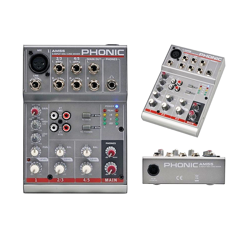 Mixer 5 Canales 1-Mic/Line 2-Stereo Compacta PHONIC AM55