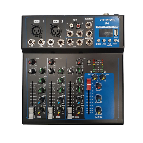 Mixer 5 Canales 2-Mic/Line 1-Stereo Eq Bluetooth Usb Phantom ROSS F-4