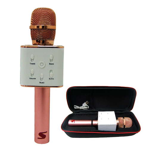 Micrófono Dinamico Bluetooth y Parlante Para Karaoke Rosa SENON Q7P