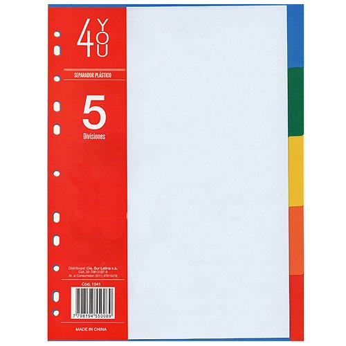 SEPARADOR A4 CON 5 DIVISIONES PLASTICO 4 YOU - $ 1.300