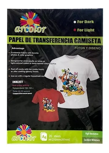 PAPEL A4 TRANSFER PRENDAS CLARAS - INDIVIDUAL ARCOLOR - $ 3.000