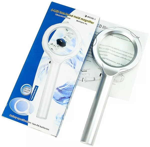 LUPA 90mm CRISTAL CON 6 LUCES LED ASB