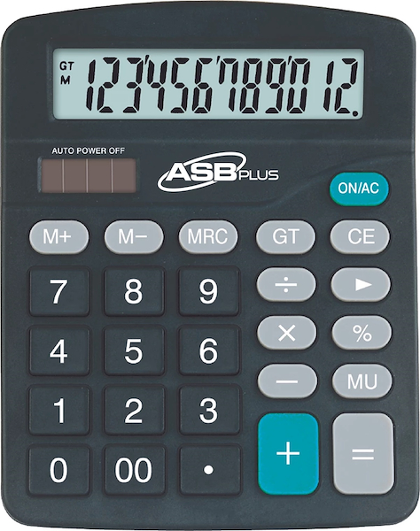 CALCULADORA GRANDE AS-100N NEGRA 12DIG. 18X14,2 ASB