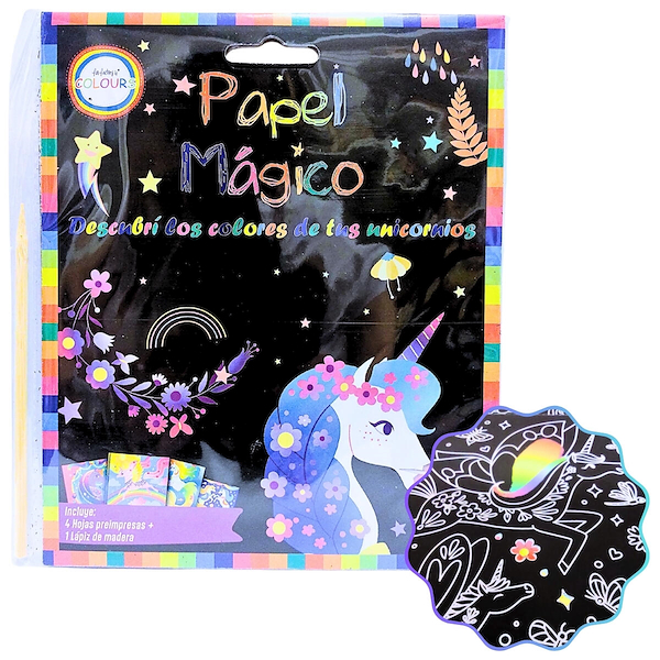 PAPEL MAGICO UNICORNIO 4 Hjs + LAPIZ COLOURS Unicornio