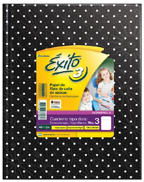 CUADERNO N°3 RAYADO X 50 Hjs - LUNAR EXITO BLANCO - FONDO NEGRO