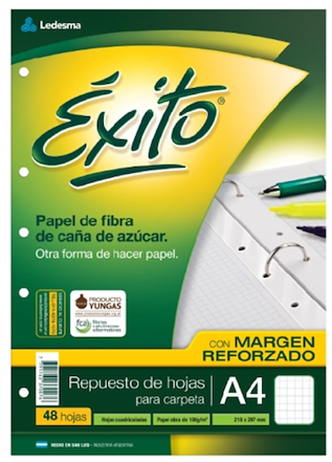 REPUESTO A4 REFORZADO X 48 Hjs - CUADRICULADO EXITO - $ 6.900