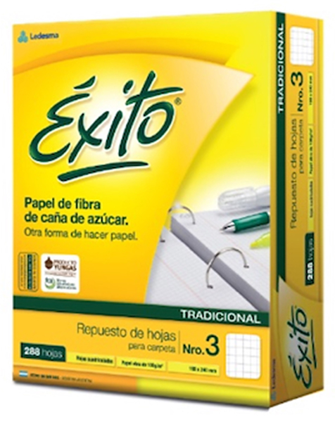 REPUESTO ESCOLAR N°3 EXITO 288 HOJAS CUADRICULADAS