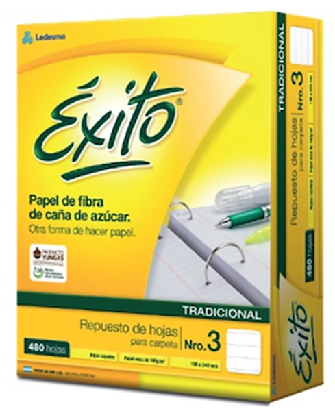REPUESTO ESCOLAR N°3 EXITO 480 HOJAS RAYADAS