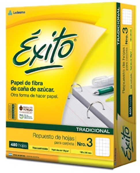REPUESTO ESCOLAR N°3 EXITO 480 HOJAS CUADRICULADAS