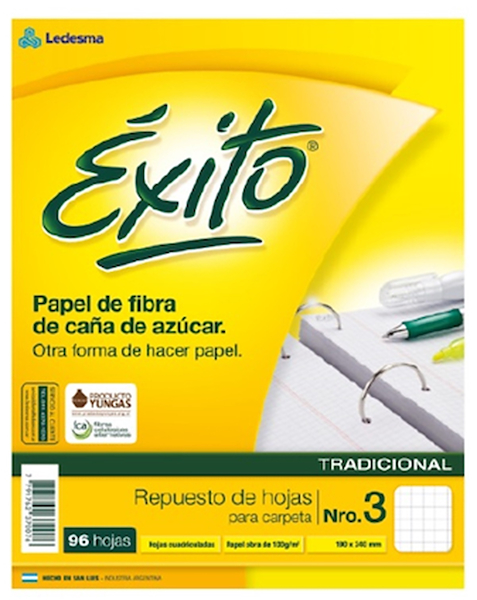 REPUESTO ESCOLAR N°3 EXITO 96 HOJAS CUADRICULADAS