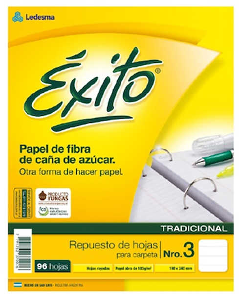 REPUESTO ESCOLAR N°3 EXITO 96 HOJAS RAYADAS