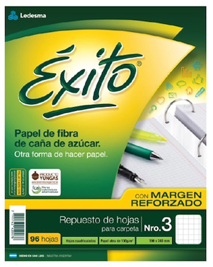 REPUESTO N°3 REFORZADO EXITO 96 HOJAS CUADRICULADAS - $ 8.500