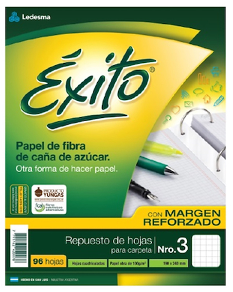 REPUESTO N°3 REFORZADO EXITO 96 HOJAS CUADRICULADAS