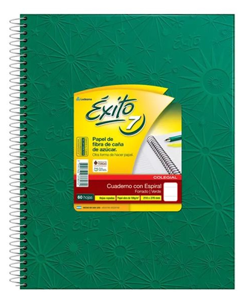 CUADERNO N°7 CON ESPIRAL X 60 Hjs - CUADRICULADO EXITO VERDE