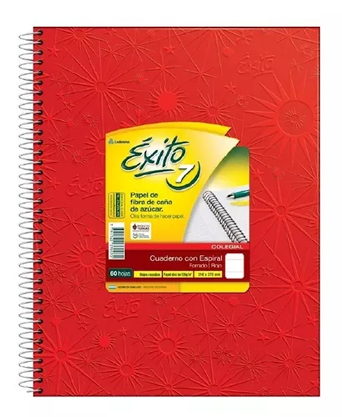 CUADERNO N°7 CON ESPIRAL X 60 Hjs - RAYADO EXITO ROJO