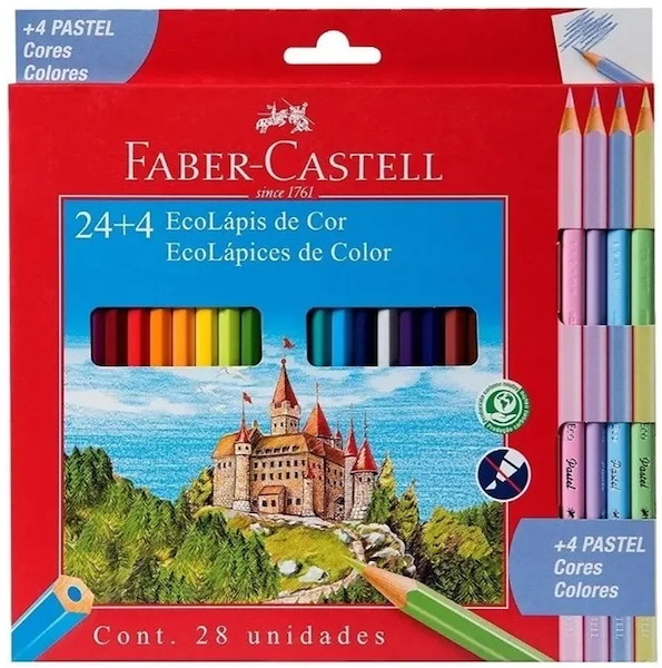 LAPICES COLOR  SET X 24 LARGOS + 4 PASTEL FABER CASTELL