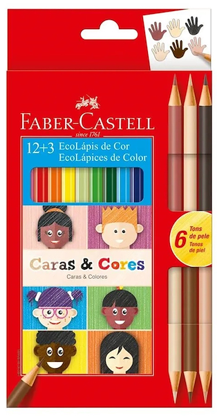 LAPICES DE COLOR 12 + 3 LARGOS CARAS Y COLORES FABER CASTELL