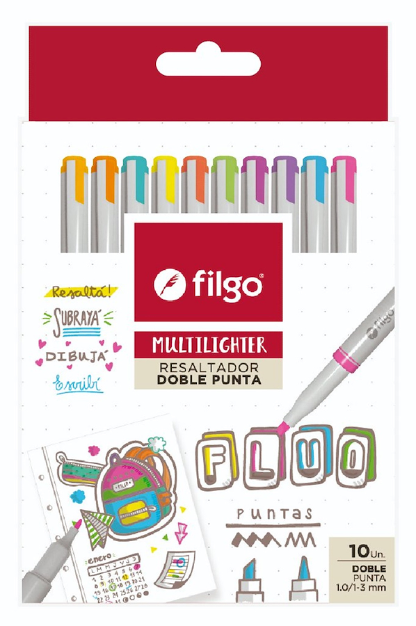 Resaltador creativo MULTILIGHTER DOBLE PUNTA / Estuche 10 FILGO FLUO - $ 11.500