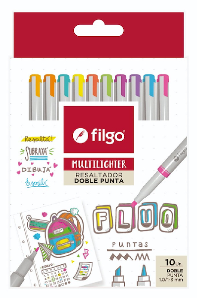 Resaltador creativo MULTILIGHTER DOBLE PUNTA / Estuche 10 FILGO FLUO