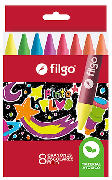 Crayones de cera PINTO / Estuche 8 fluo FILGO
