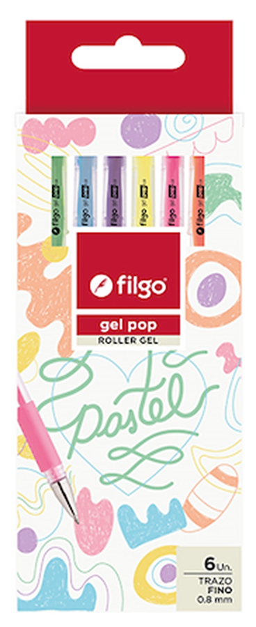Roller gel GEL POP / Estuche 6 pastel FILGO - $ 5.500